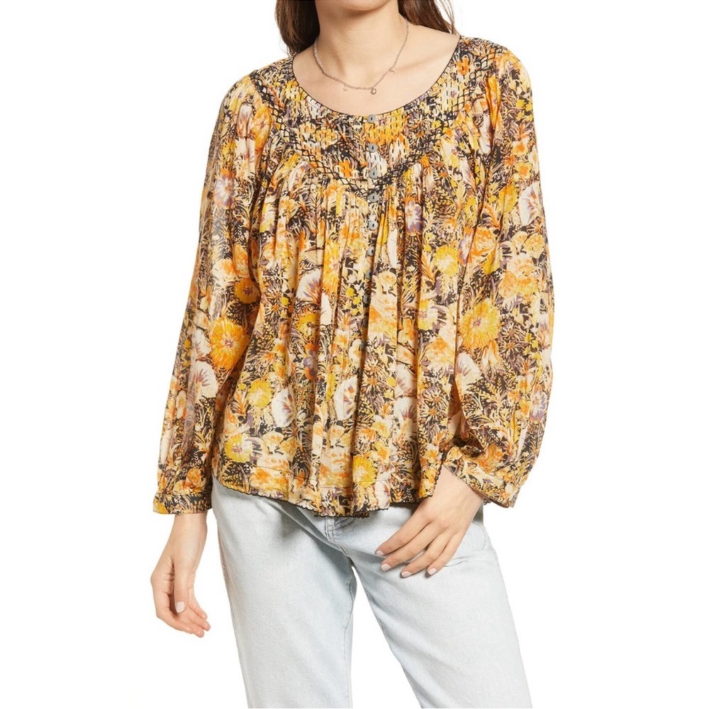 Free People Cool Meadow Printed Top in Midnight Combo - Picture 2 of 2